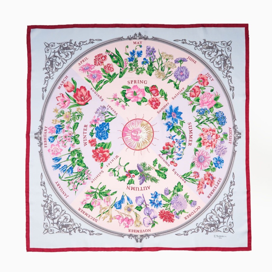 Wholesale E.Marinella Red And Pink Silk Scarf 90 - The Wheel Of Seasons