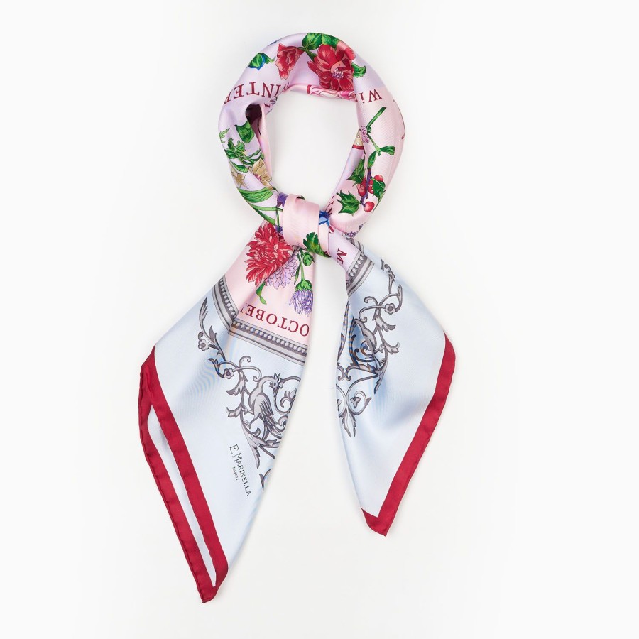 Wholesale E.Marinella Red And Pink Silk Scarf 90 - The Wheel Of Seasons