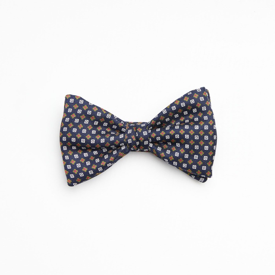 Online E.Marinella Dark Blue Pre-Knotted Silk Bowtie- Small Flower Pattern