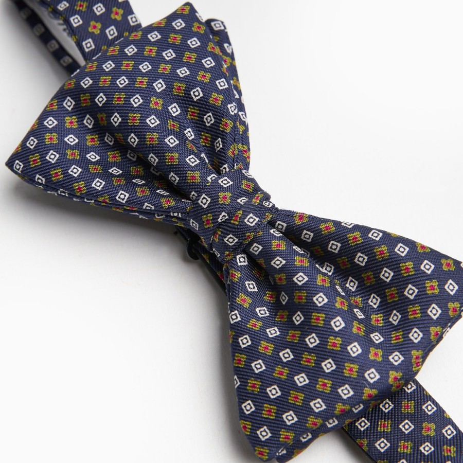 Online E.Marinella Dark Blue Pre-Knotted Silk Bowtie- Small Flower Pattern