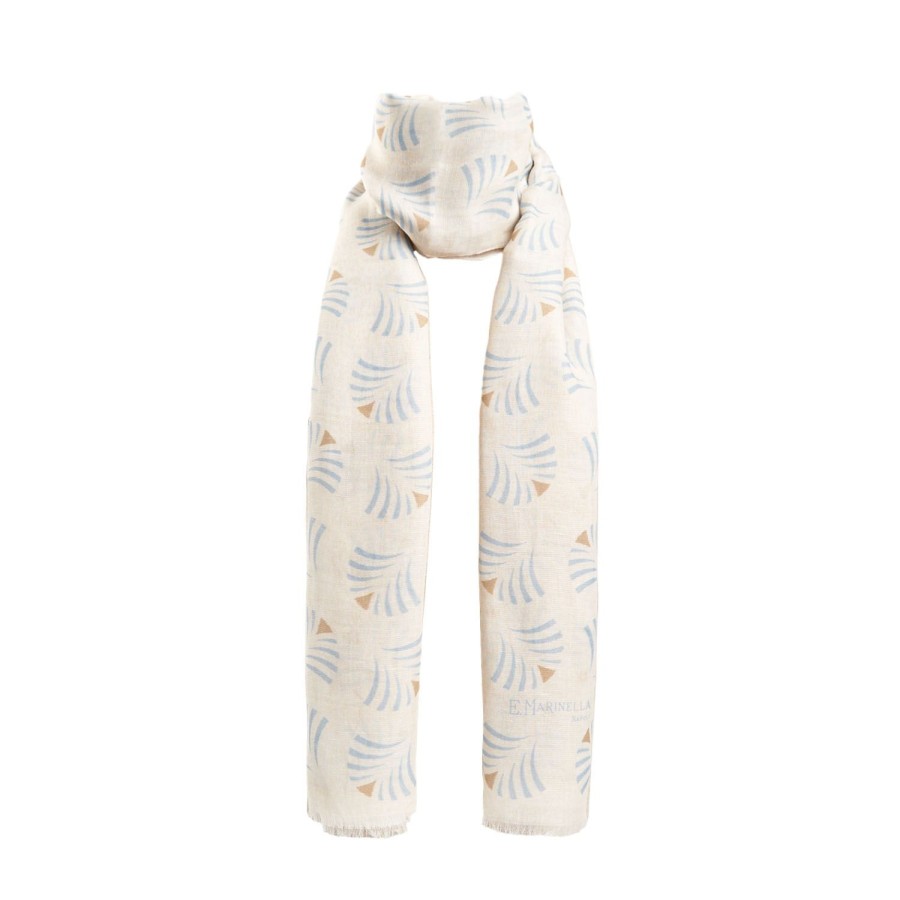 Hot E.Marinella Beige Cotton And Linen Scarf - Light Blue Fans