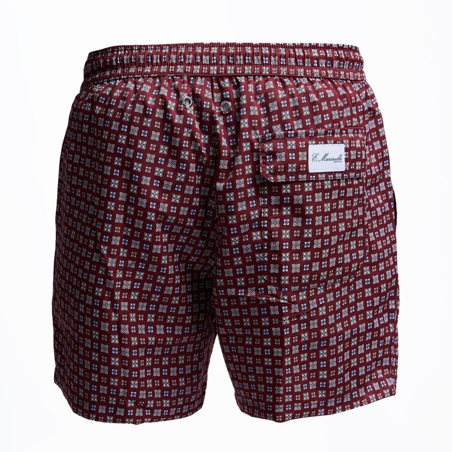 New E.Marinella Burgundy Swim Short - Small Flower Pattern