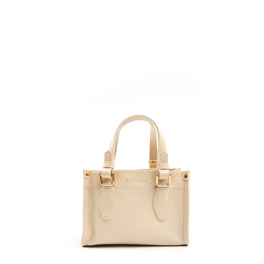 Online E.Marinella Beige Mini Shopping Bag In Hammered Leather