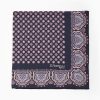 Online E.Marinella Dark Blue Hand-Printed Silk Pocket Square Large Flower Pattern