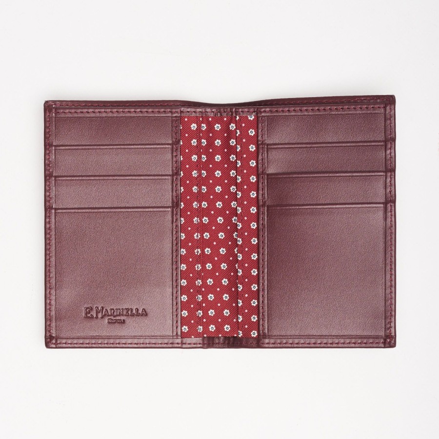 Online E.Marinella Burgundy Vertical Wallet In Silk And Leather