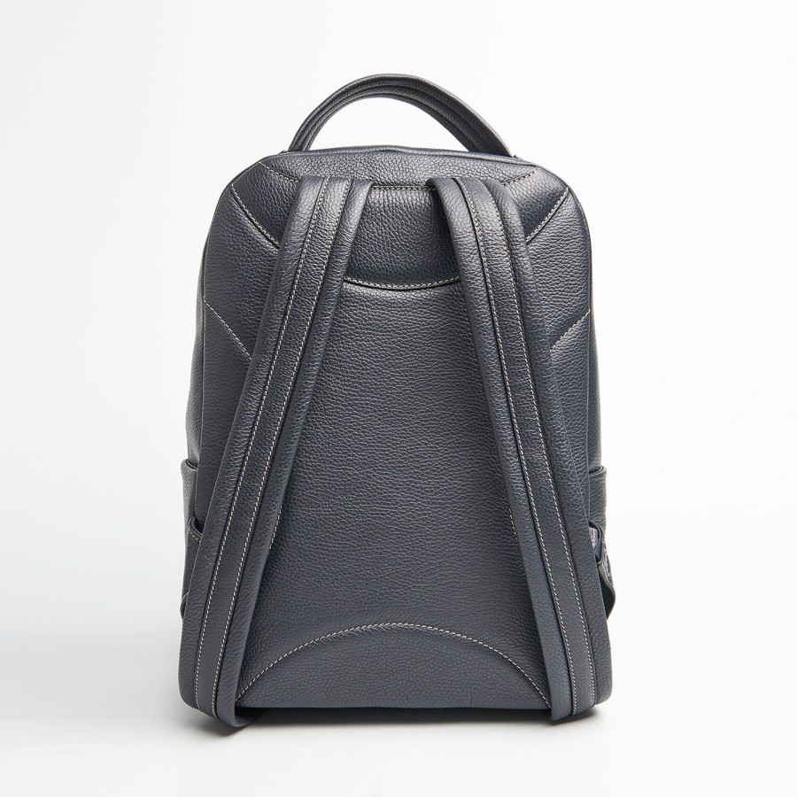 Online E.Marinella Backpack In Blue Leather With Reinforced Back Panel