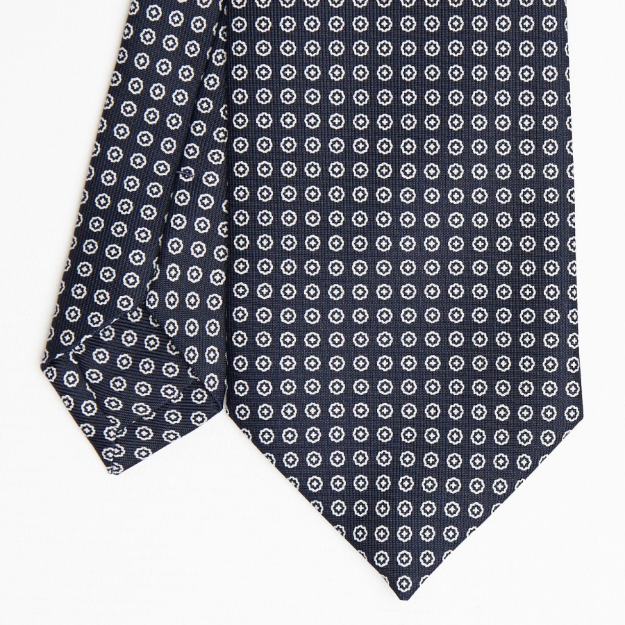 Online E.Marinella Dark Blue Sartorial Classic Silk Tie Small Flower Pattern