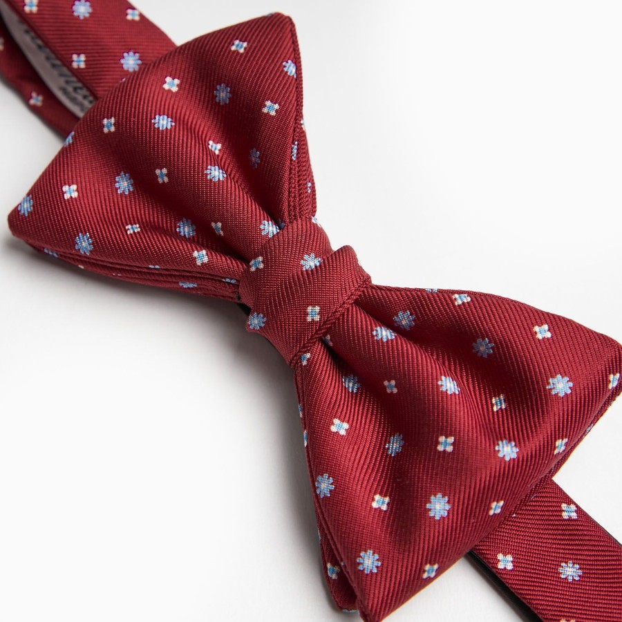 Best E.Marinella Burgundy Pre-Knotted Bowtie- Small Flower Pattern