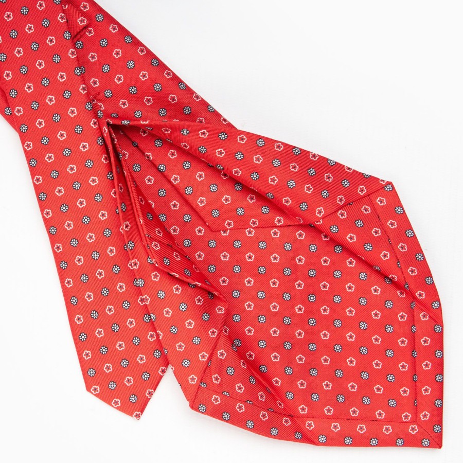 Wholesale E.Marinella Red 5 Fold Sartorial Silk Tie - Small Flower Pattern