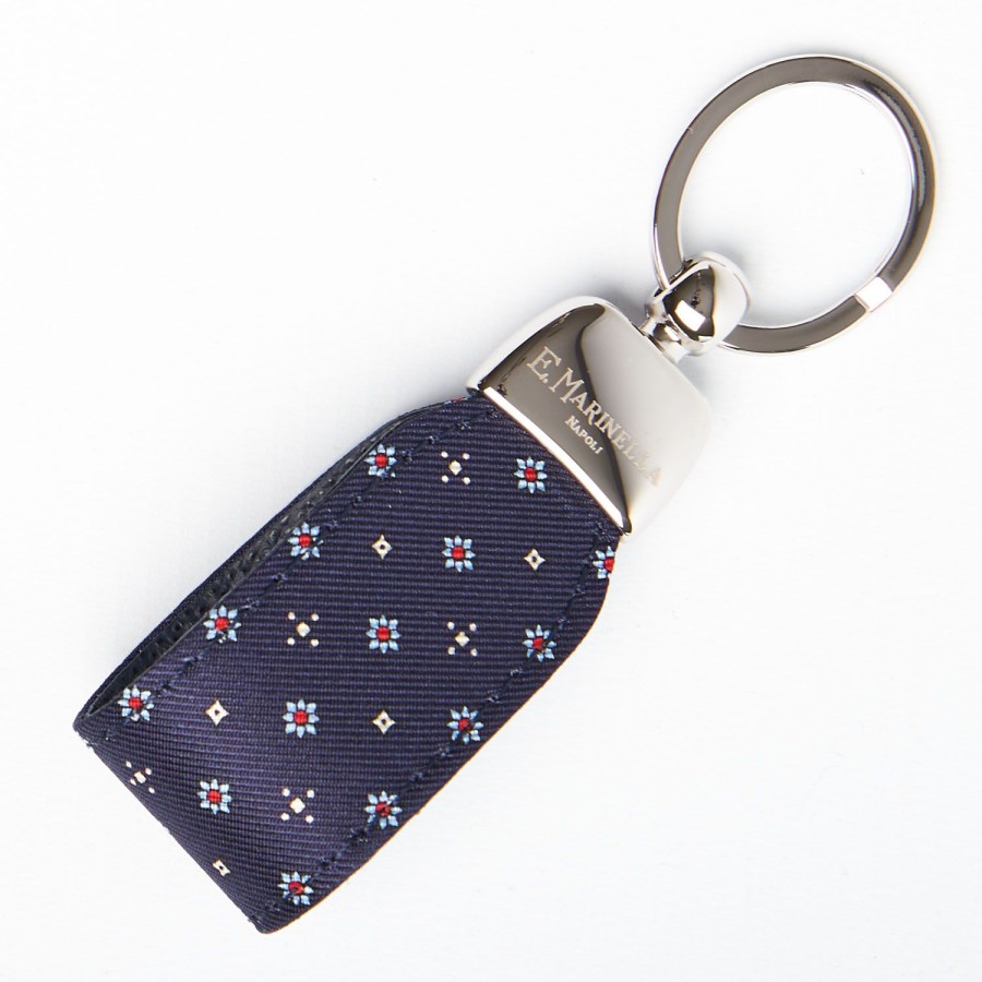 Online E.Marinella Dark Blue Keyfob In Silk And Leather