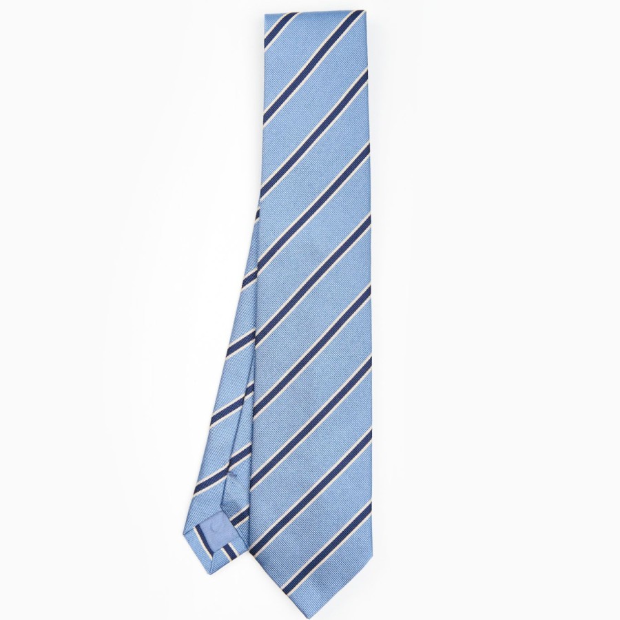 Hot E.Marinella Light Blue Sartorial Striped Silk Tie