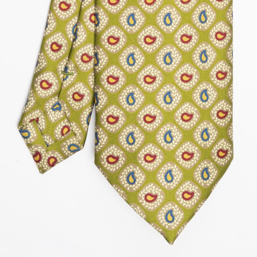 New E.Marinella Olive Green Heritage Collection Silk Tie - Paisley Pattern