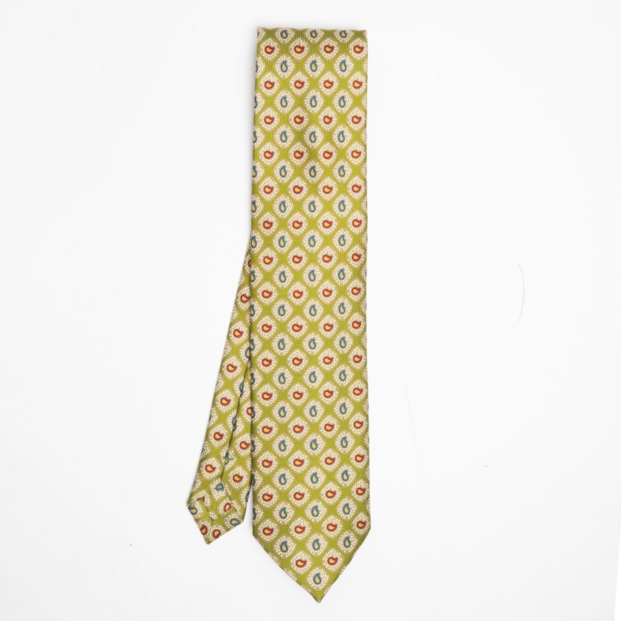 New E.Marinella Olive Green Heritage Collection Silk Tie - Paisley Pattern