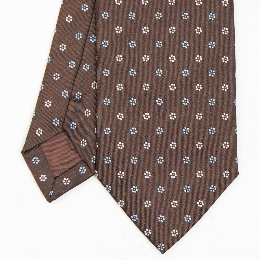 Online E.Marinella Dark Brown Sartorial Jacquard Silk Tie - Small Flower Designs