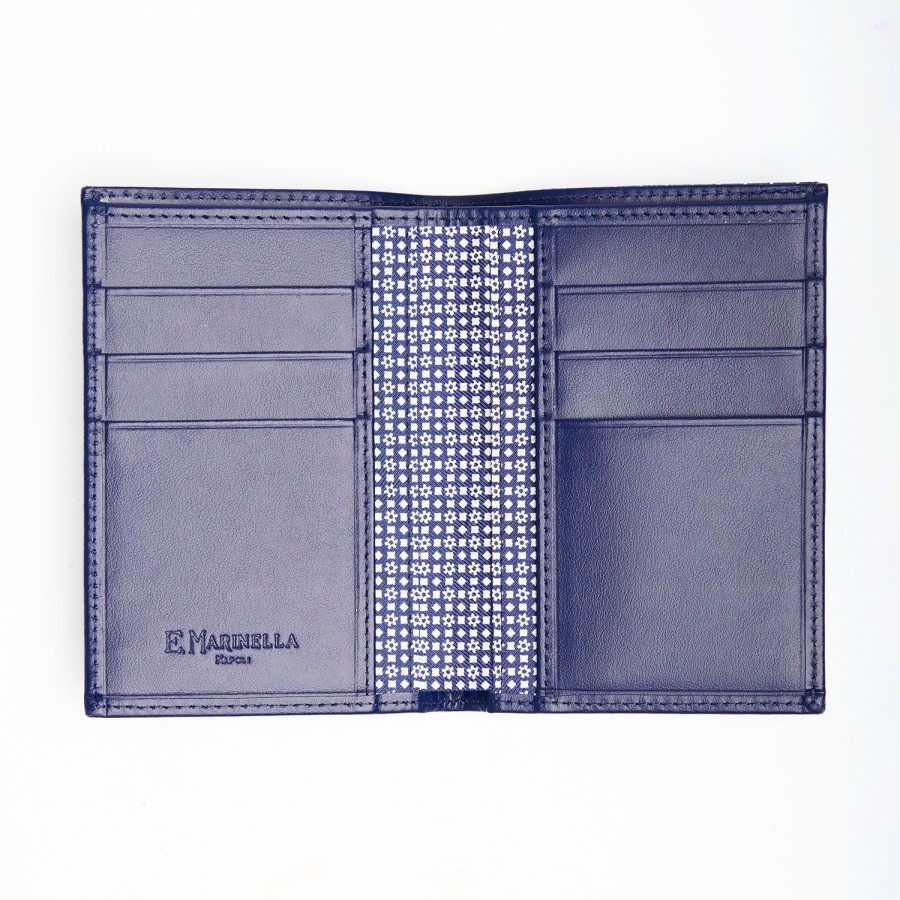 Hot E.Marinella Dark Blue Vertical Wallet In Silk And Leather