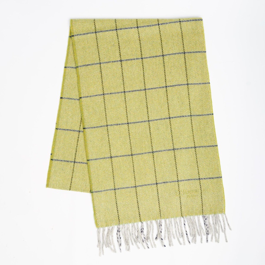 New E.Marinella Light Green Wool Plaid Fringed Scarf