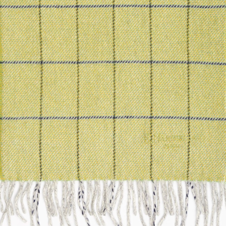 New E.Marinella Light Green Wool Plaid Fringed Scarf