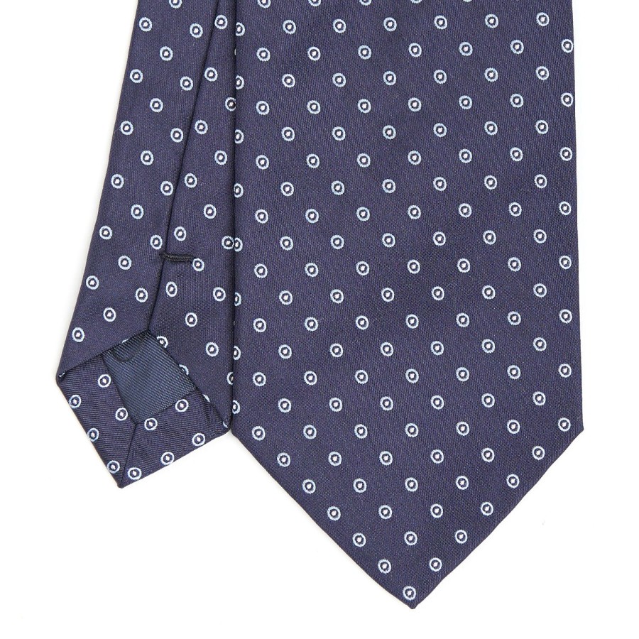 Best E.Marinella Dark Blue Sartorial Jacquard Silk Tie - Small Geometric Pattern