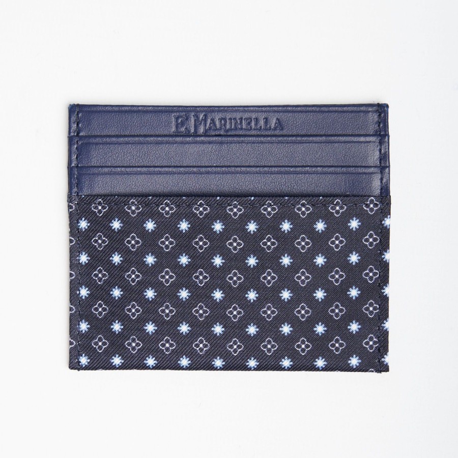 Wholesale E.Marinella Dark Blue Silk And Leather Credit Card Holder 5 Compartments