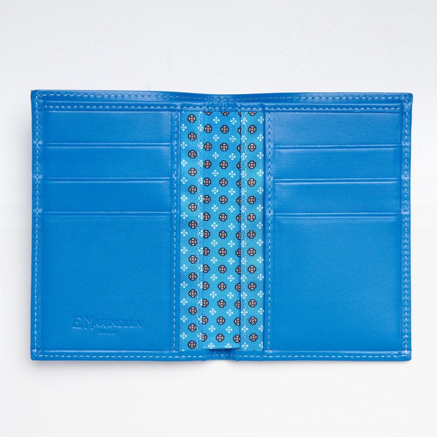 Clearance E.Marinella Mid Blue Vertical Wallet In Silk And Leather