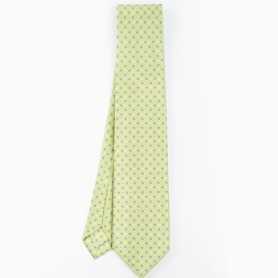 Wholesale E.Marinella Light Green 9 Fold Sartorial Silk Tie Small Flower Pattern