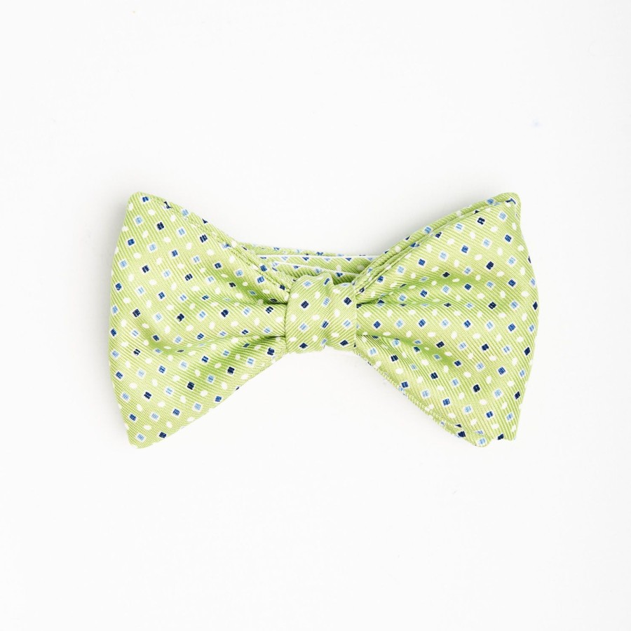 Online E.Marinella Light Green Pre-Knotted Bowtie - Small Geometric Pattern