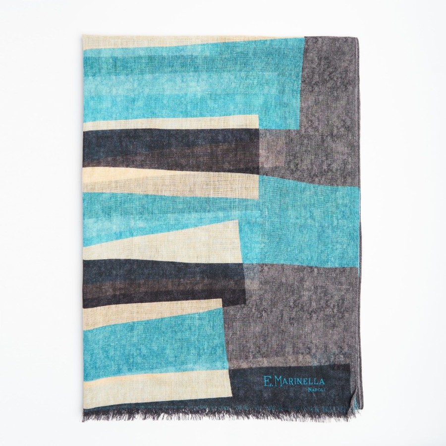 Hot E.Marinella Light Blue And Grey Wool Stole