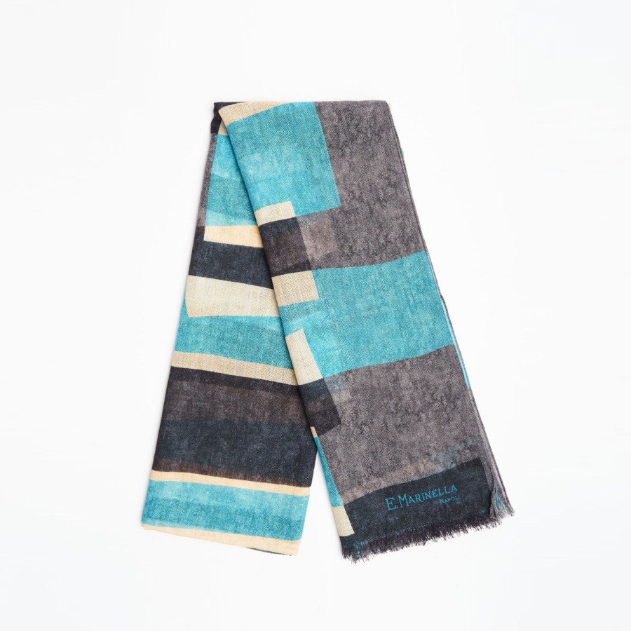 Hot E.Marinella Light Blue And Grey Wool Stole