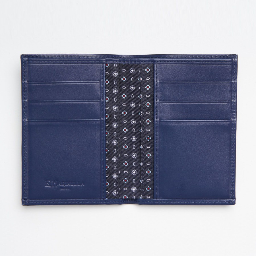 Online E.Marinella Dark Blue Vertical Wallet In Silk And Leather