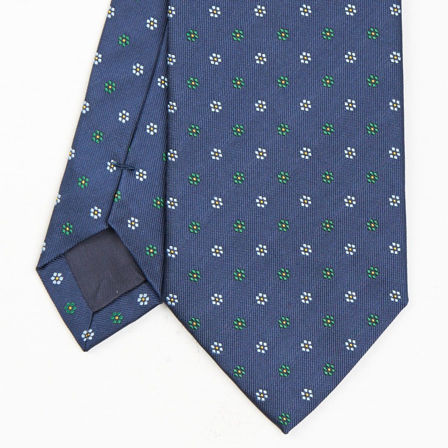 Hot E.Marinella Blue Sartorial Jacquard Silk Tie - Small Flower Designs