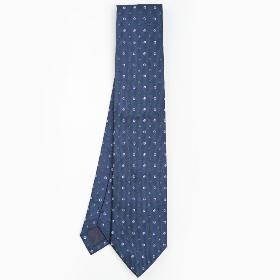 Hot E.Marinella Blue Sartorial Jacquard Silk Tie - Small Flower Designs