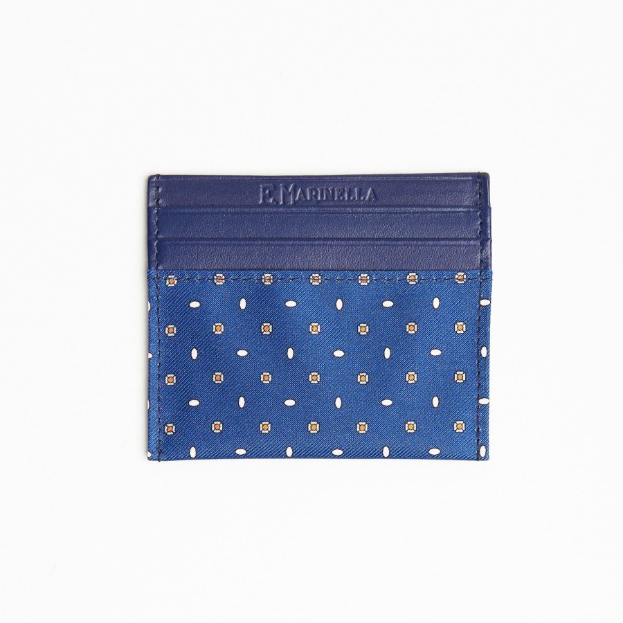 Best E.Marinella Blue Leather And Silk Credit Card Holder - 5 Compartments