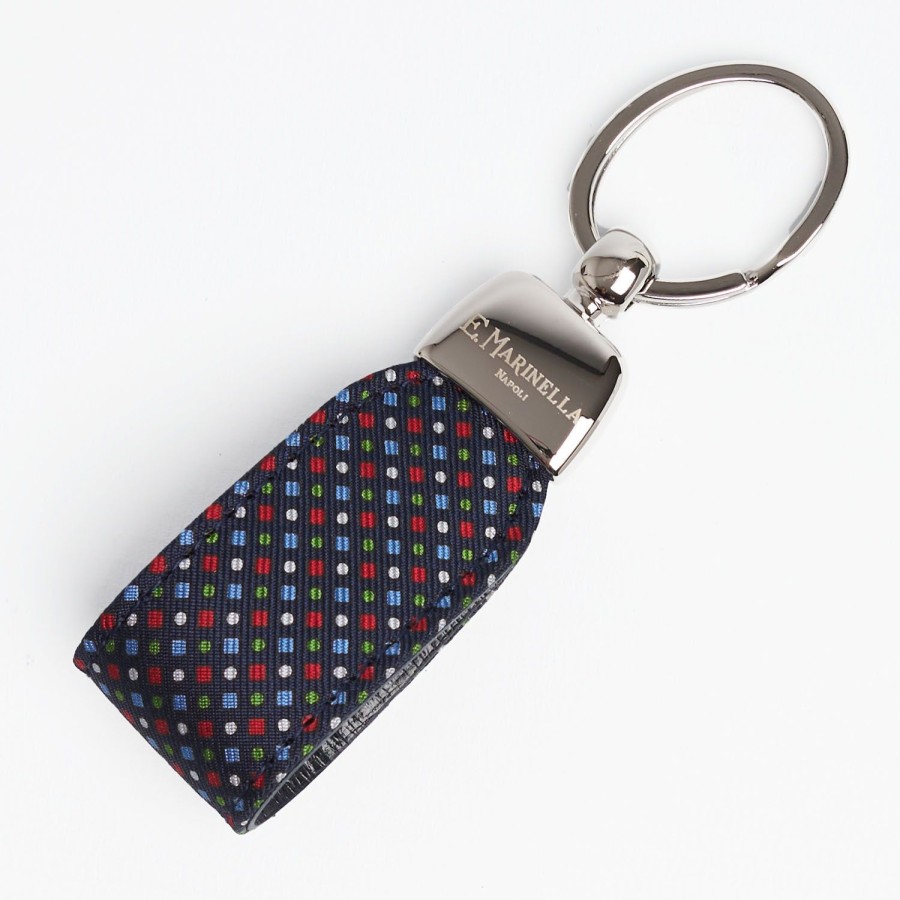 New E.Marinella Dark Blue Keyfob In Silk And Leather