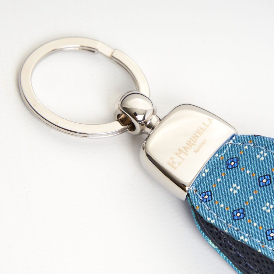 Clearance E.Marinella Powder Blue Keyfob In Silk And Leather