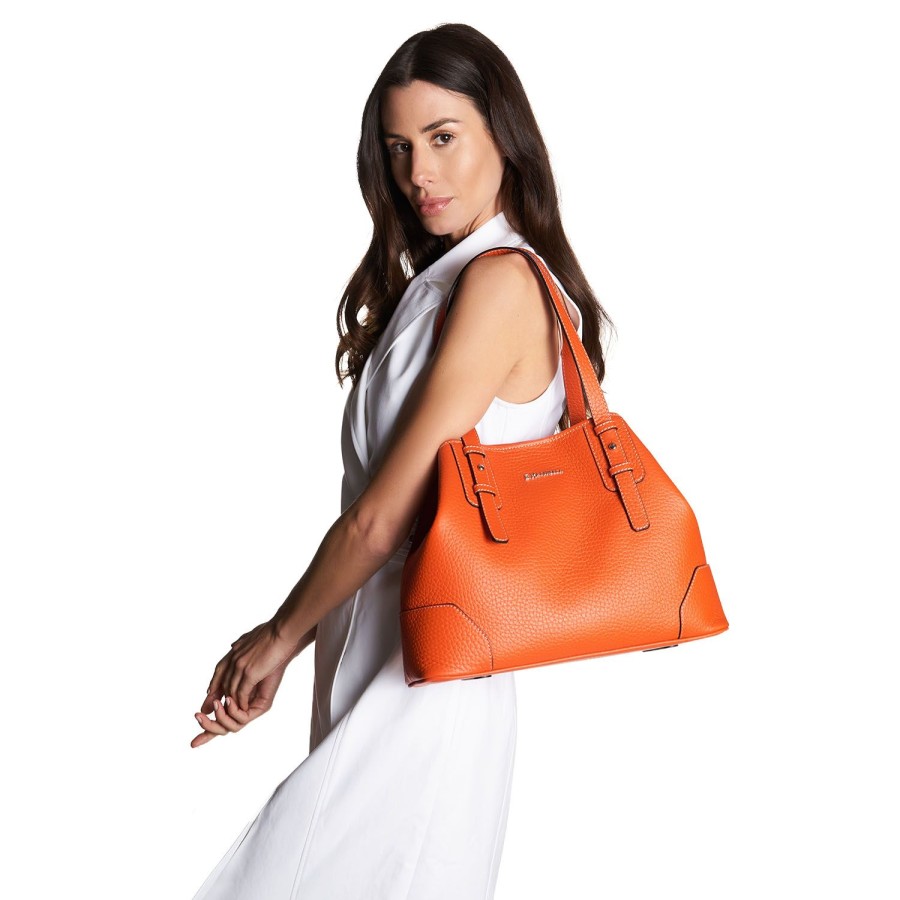 Online E.Marinella Orange Textured Leather Midi Tote Bag