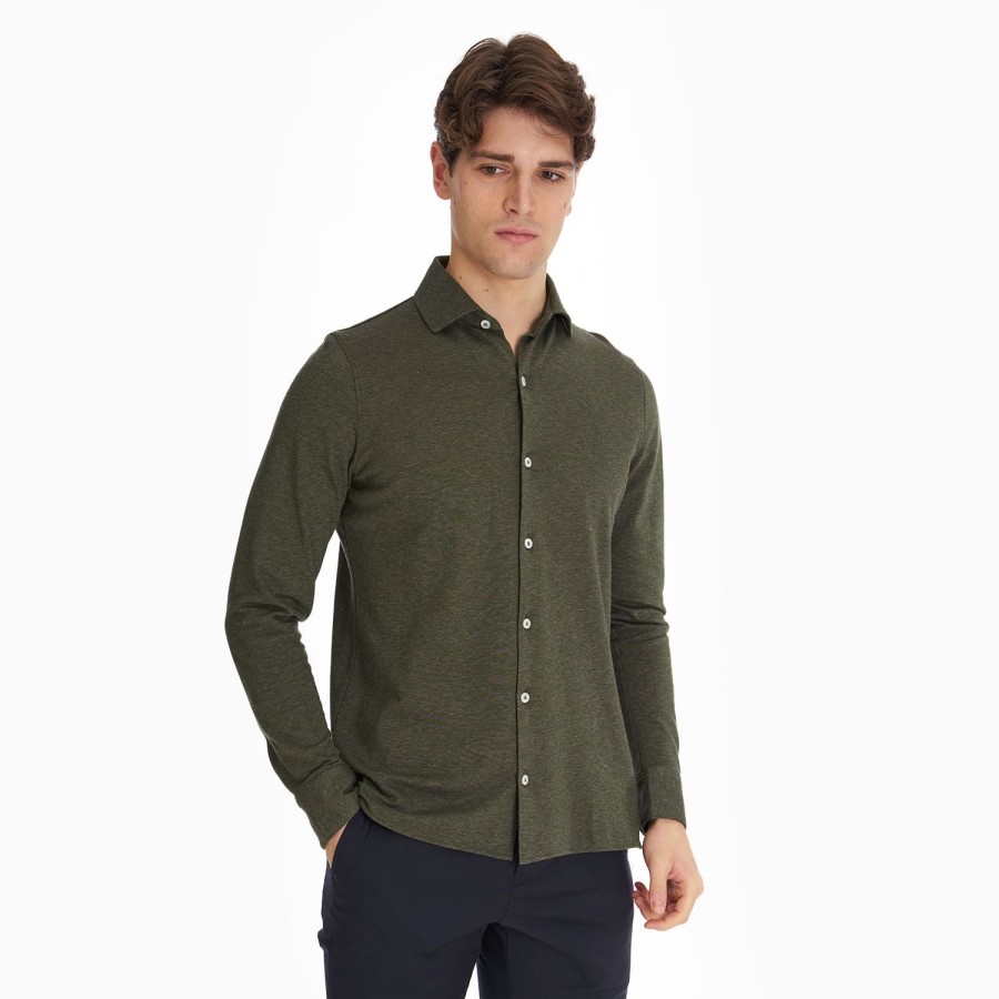 Wholesale E.Marinella Dark Green Shirt In Cotton And Cashmere