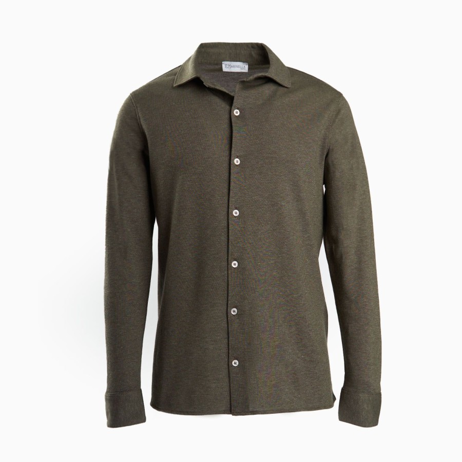 Wholesale E.Marinella Dark Green Shirt In Cotton And Cashmere