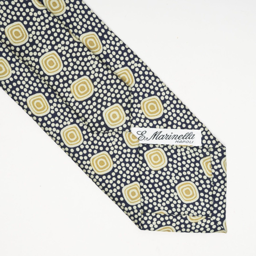 Clearance E.Marinella Dark Blue Heritage Collection Silk Tie - Large Geometric Pattern