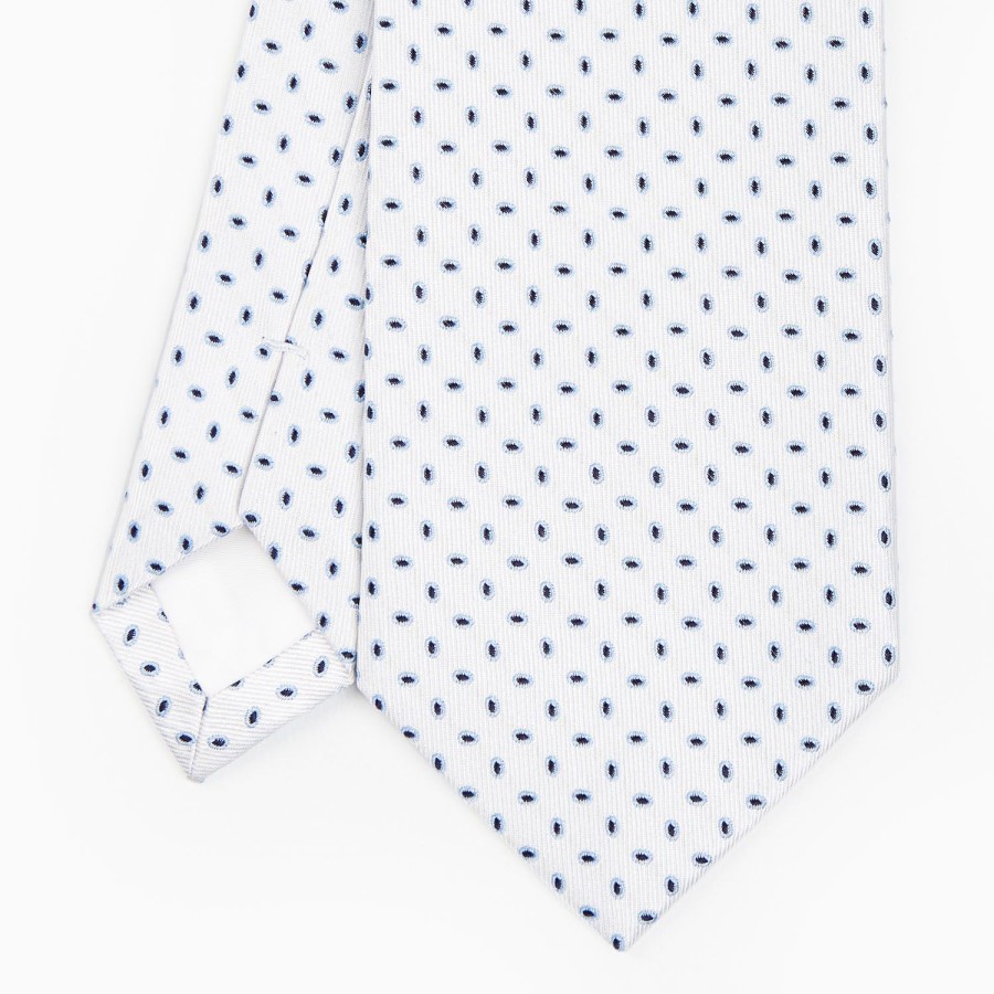 Wholesale E.Marinella White Sartorial Jacquard Silk Tie - Small Geometric Pattern