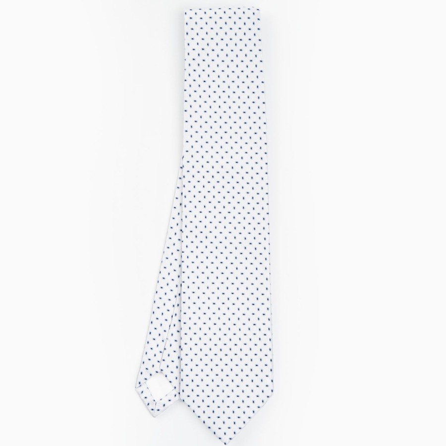 Wholesale E.Marinella White Sartorial Jacquard Silk Tie - Small Geometric Pattern