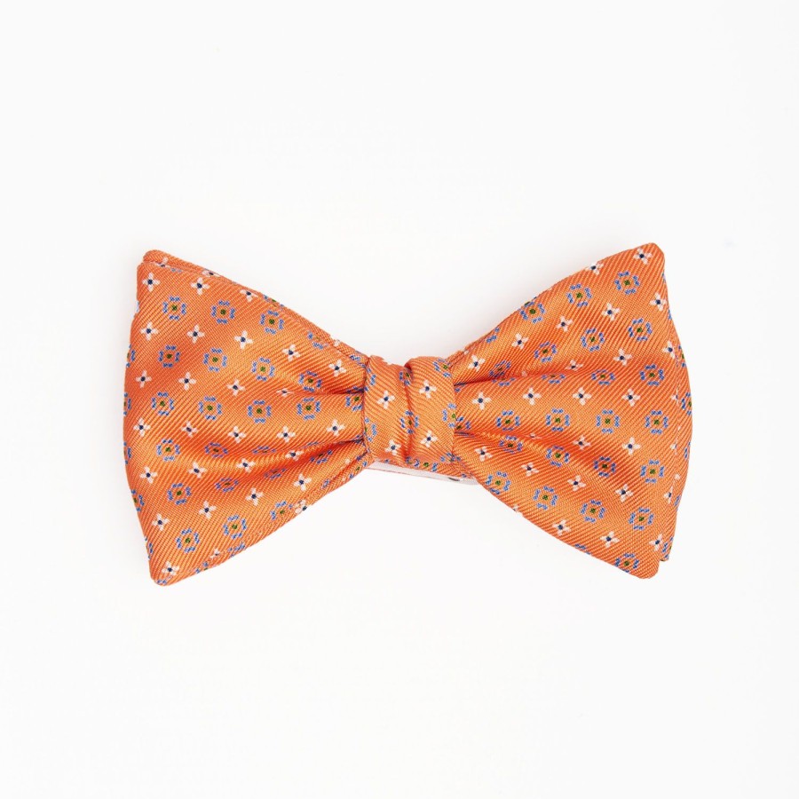 Best E.Marinella Orange Pre-Knotted Silk Bowtie - Small Flower Pattern