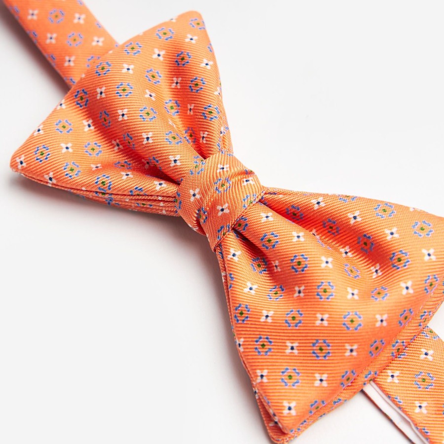 Best E.Marinella Orange Pre-Knotted Silk Bowtie - Small Flower Pattern