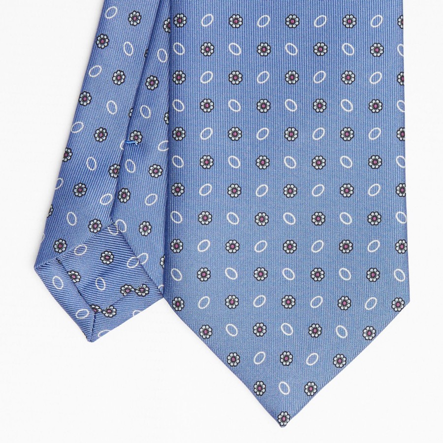 Best E.Marinella Powder Blue Sartorial Classic Silk Tie - Small Flower Pattern