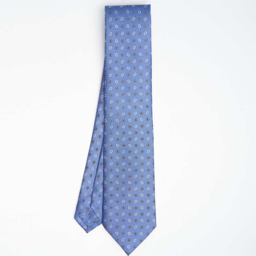 Best E.Marinella Powder Blue Sartorial Classic Silk Tie - Small Flower Pattern