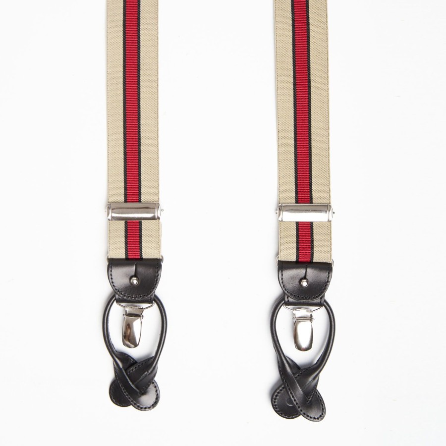 New E.Marinella Beige And Red Striped Braces