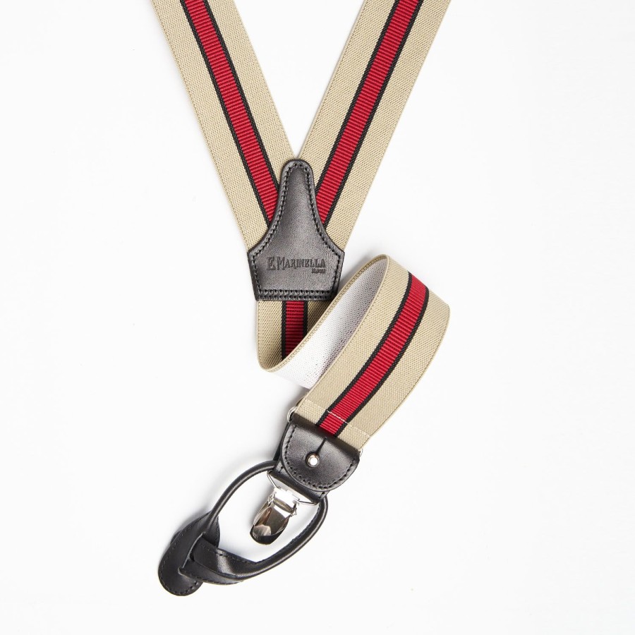 New E.Marinella Beige And Red Striped Braces