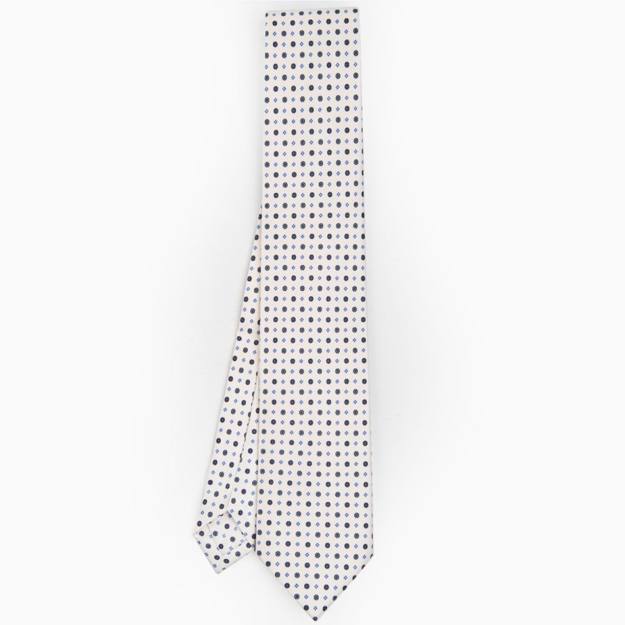 Wholesale E.Marinella White Extra Long Sartorial Silk Tie - Small Flower Pattern