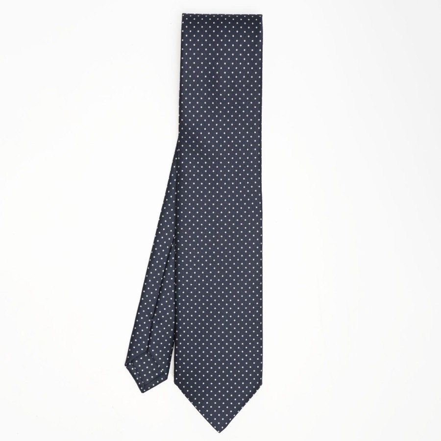 Clearance E.Marinella Dark Blue Sartorial Classic Silk Tie Polka Dot Pattern