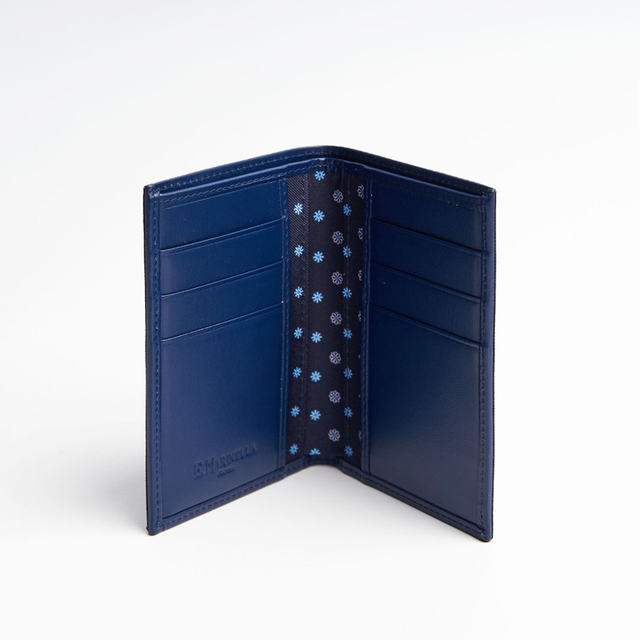 Online E.Marinella Dark Blue Vertical Wallet In Silk And Leather