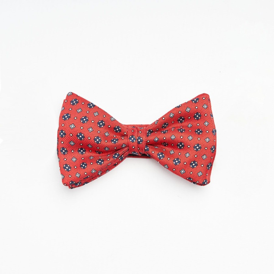 New E.Marinella Red Pre-Knotted Silk Bowtie- Small Flower Pattern